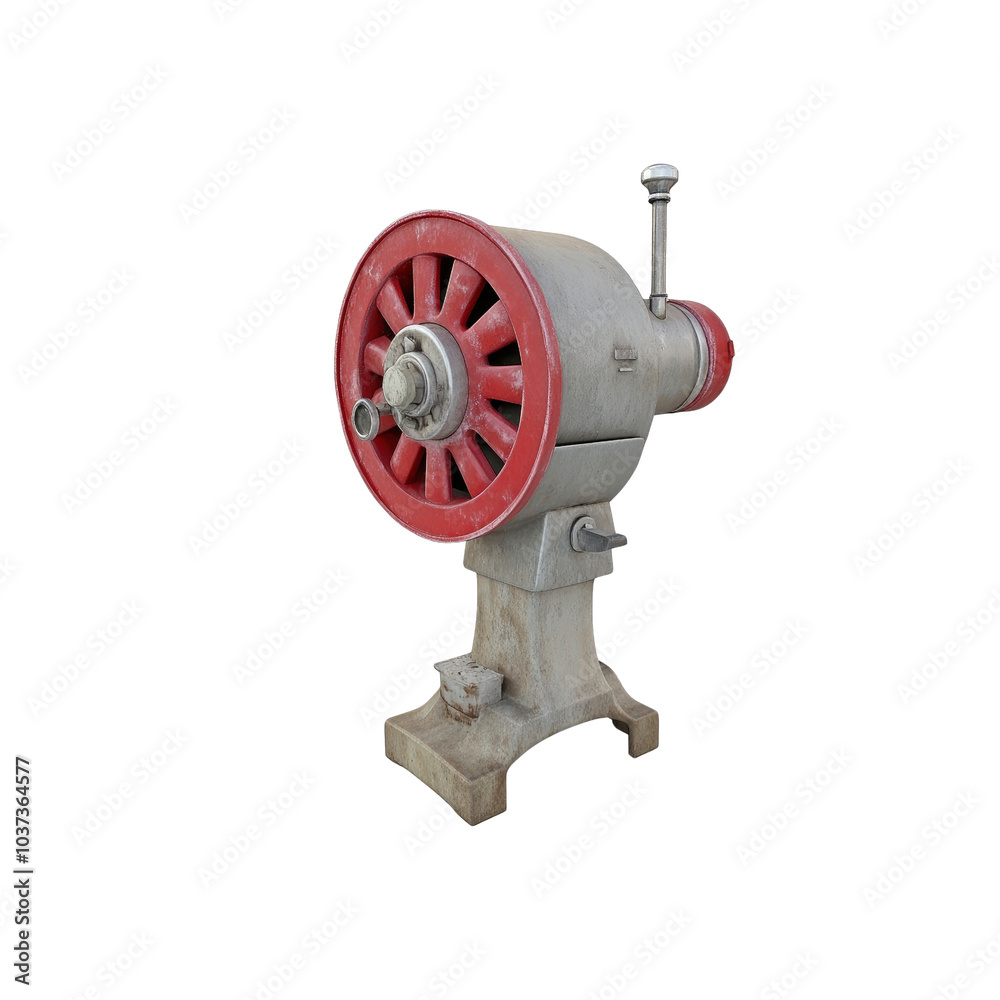 Obraz premium Vintage Industrial Machine with Red Wheel