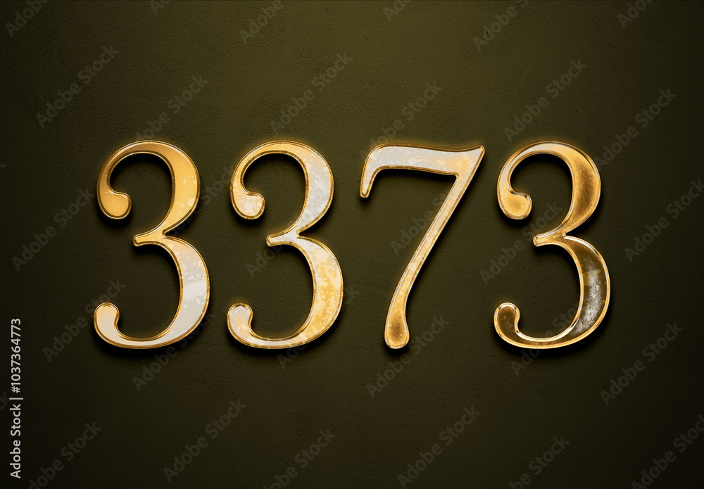 Old gold effect of 3373 number with 3D glossy style Mockup. Old gold effect of 3373 number with 3D glossy style Mockup.