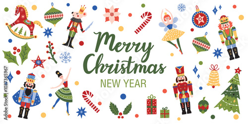  Happy New Year Nutcrackers . Poster. Christmas illustration. Interior poster. 
