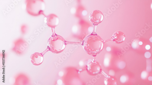 Close-up of transparent pink molecule structure with blurred background photo