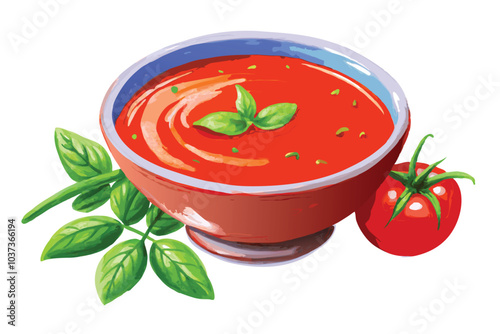 Vibrant Watercolor Red Tomato Soup Illustration on White Background