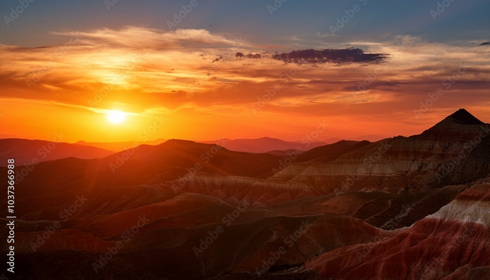 awe inspiring sunset casting orange glow over red and yellow mountains awe inspiring sunset casting orange glow over red and yellow mountains