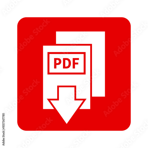 biała ikona pobierania plików PDF na czerwonym tle