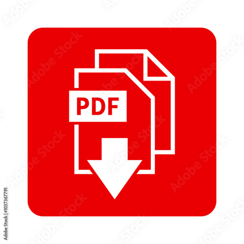 biała ikona pobierania plików PDF na czerwonym tle