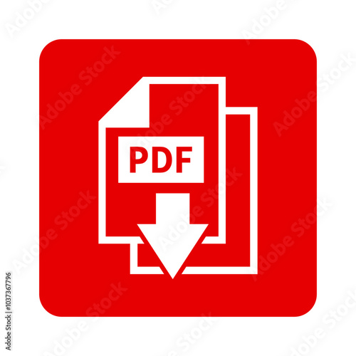 biała ikona pobierania plików PDF na czerwonym tle