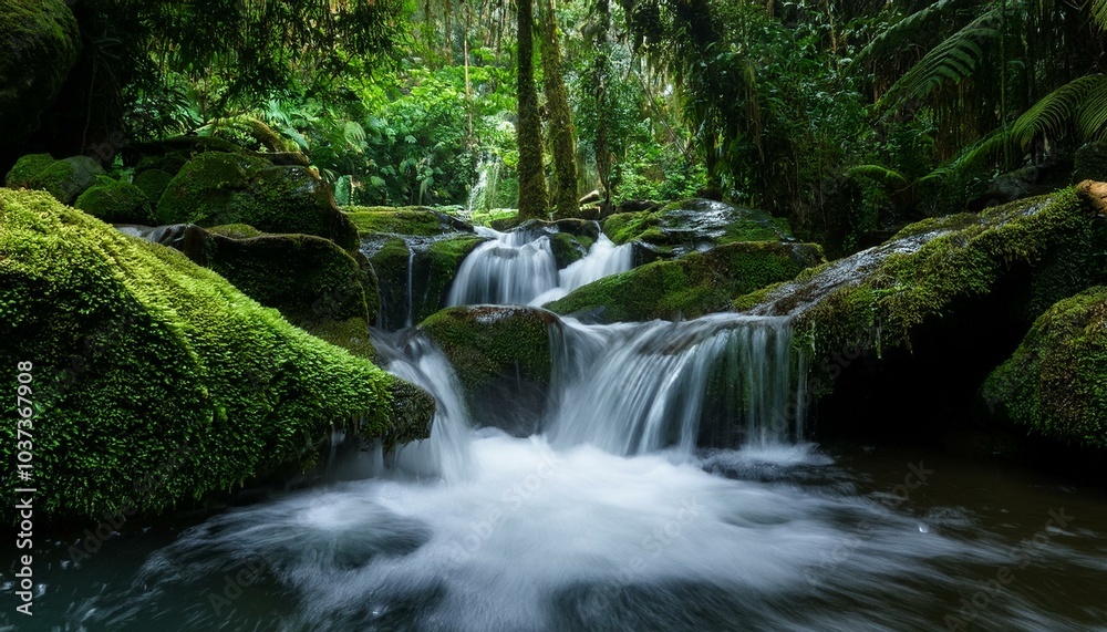 flowing water over mossy rocks creates a stunning waterfall in a lush tropical rainforest perfect for nature lovers seeking beauty flowing water over mossy rocks creates a stunning waterfall in a lush tropical rainforest perfect for nature lovers seeking beauty