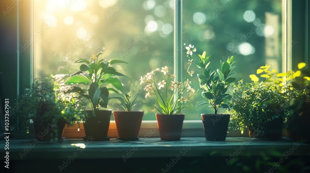 Sunlight Through Window on potted Plants Sunlight Through Window on potted Plants