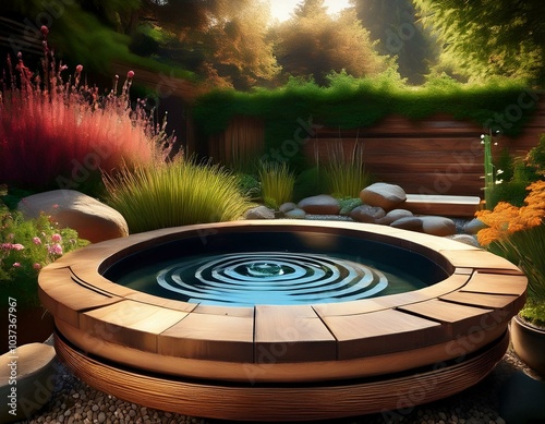 garden water feature with hardwood bottom