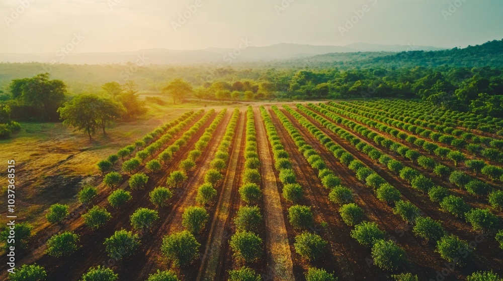 Aerial View of Lush Green Orchard in the Countryside Aerial View of Lush Green Orchard in the Countryside