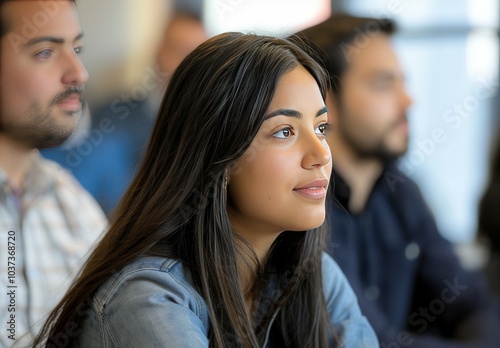 Wallpaper Mural Young Woman Focused in a Business Meeting Setting, College studies, university lesson Torontodigital.ca