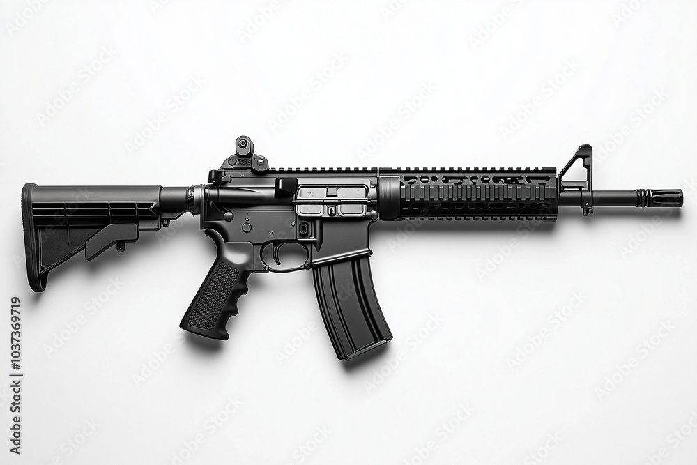Battle rifle isolated on the white background top view. Battle rifle isolated on the white background top view.