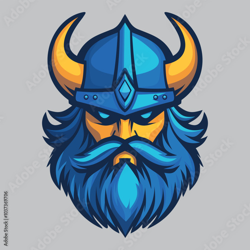 vector detailed color icon of viking head in helmet isolated on white background