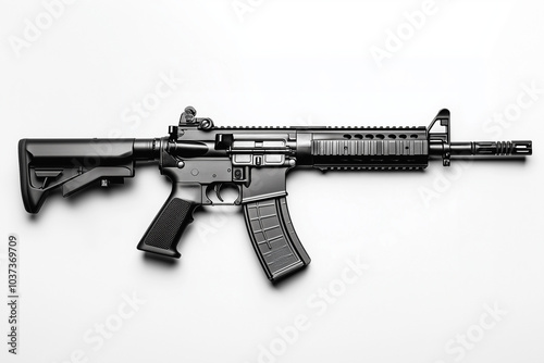 Battle rifle isolated on the white background top view.