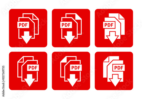 biała ikona pobierania plików PDF na czerwonym tle