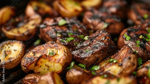 Grilled Potatoes and Meat