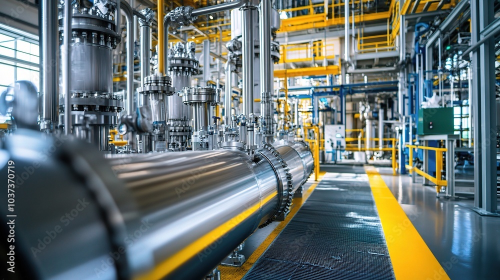 Fototapeta premium Industrial Pipeline in Modern Manufacturing Facility