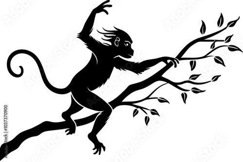 a playful monkey swinging silhouette vector photo