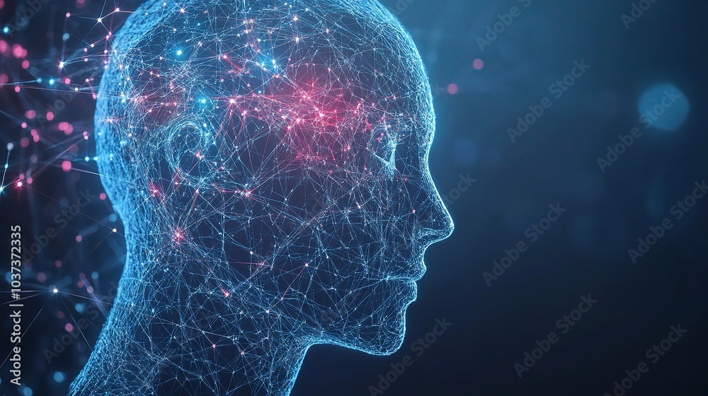 Obraz premium Futuristic Human Head with Digital Network Visualization