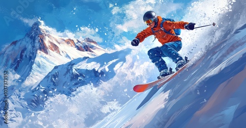 Extreme Winter Sports: Skiing and Snowboarding. AI generated illustration.