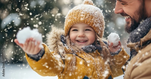 Happy Winter Games: Father and Daughter Playing in the Snow. AI generated illustration