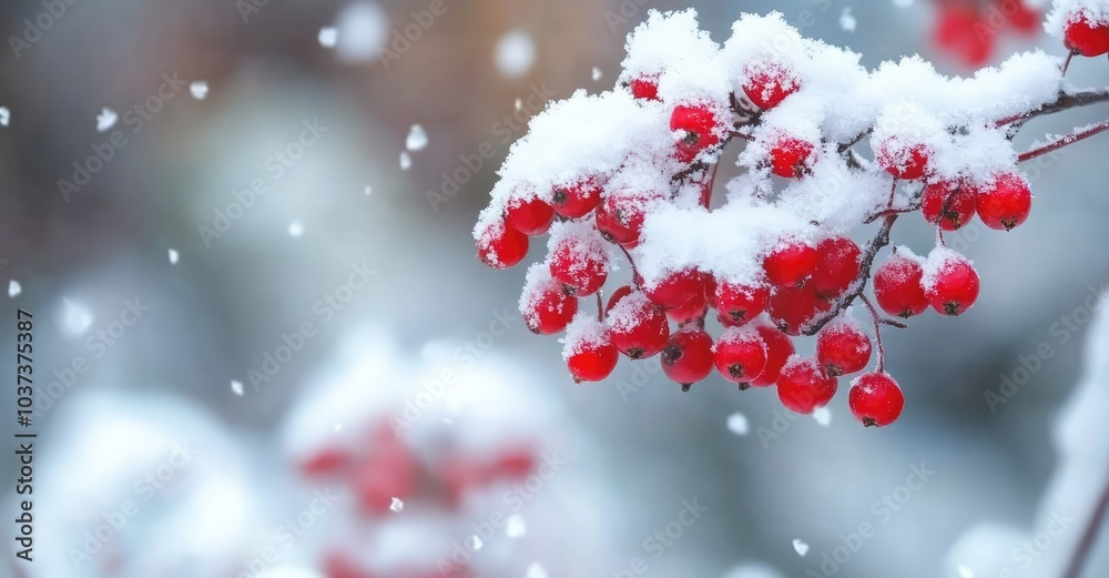 Snowy Rowan Berries. AI generated illustration. Snowy Rowan Berries. AI generated illustration.