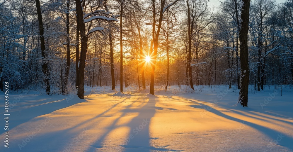 Sunset in Winter Woods. AI generated illustration. Sunset in Winter Woods. AI generated illustration.
