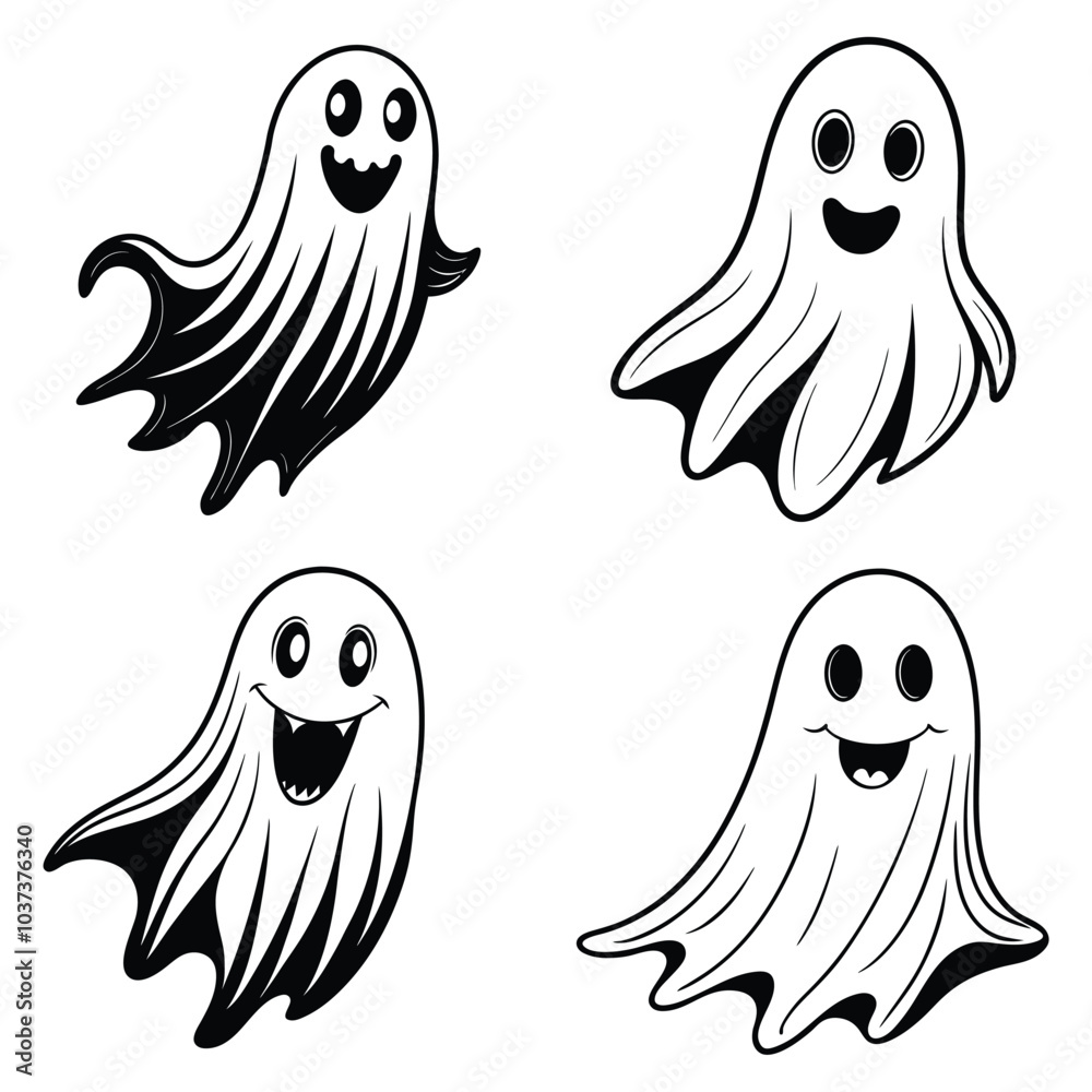Spooky Halloween Ghost Character Set Vector Scary Haunted Silhouette Illustration for Holiday Design Spooky Halloween Ghost Character Set Vector Scary Haunted Silhouette Illustration for Holiday Design