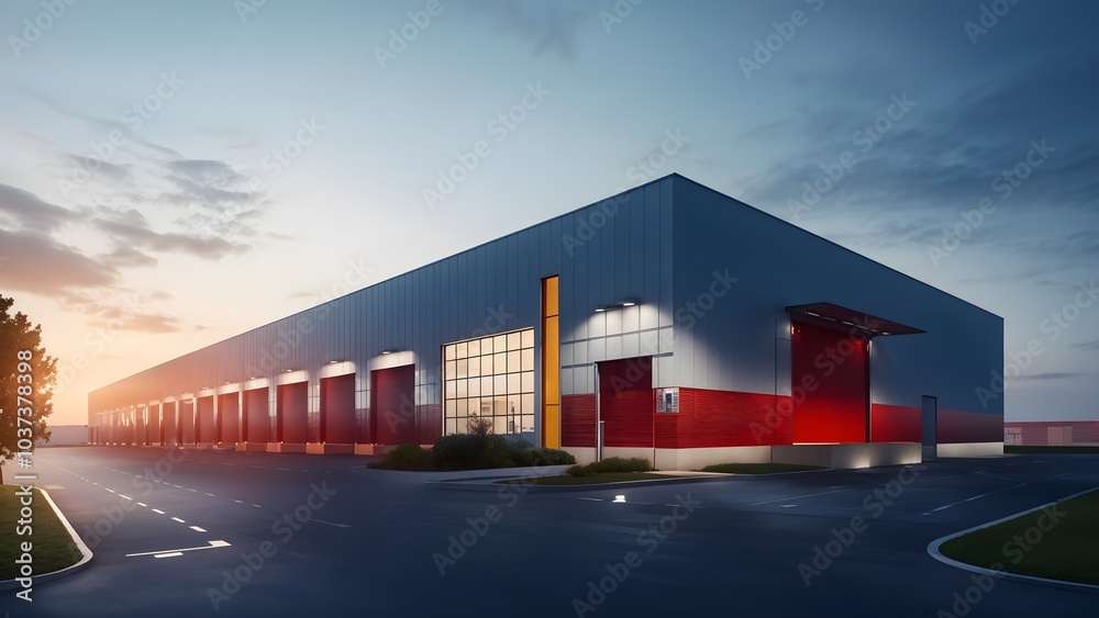Obraz premium Modern industrial warehouse building with multiple loading docks