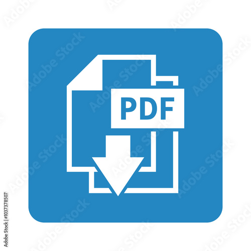 biała ikona pobierania plików PDF na niebieskim tle
