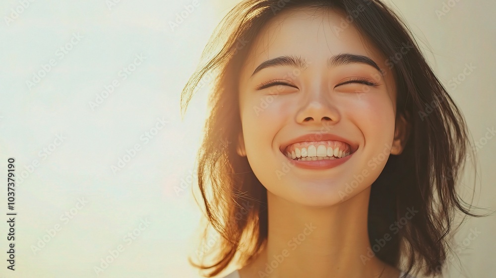 Joyful Young Woman with Bright Smile in Natural Light Joyful Young Woman with Bright Smile in Natural Light