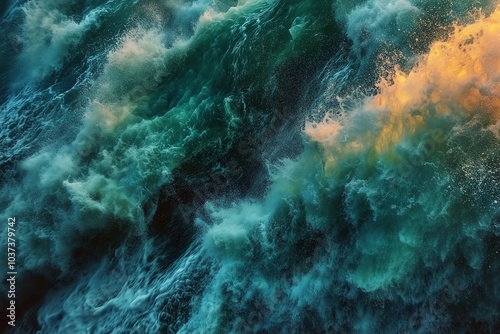 Dynamic Sea Storm Abstract in Teal