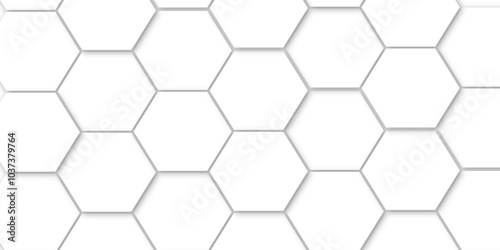 Minimal vector white hexagon honeycomb texture. Hexagonal shape structure light seamless geometric background. Surface polygon pattern with glowing hexagon paper texture and futuristic .