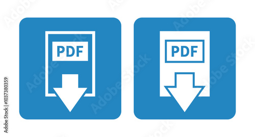 biała ikona pobierania plików PDF na niebieskim tle