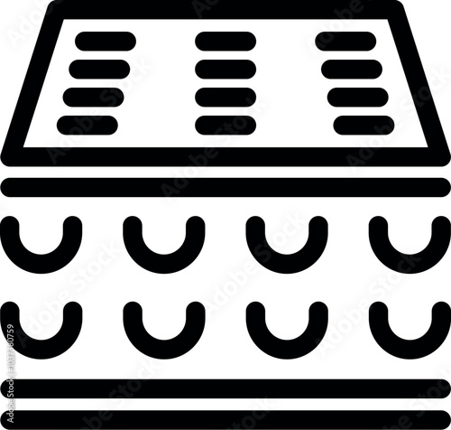 Simple vector icon representing the different layers of an orthopedic mattress, emphasizing its breathable design