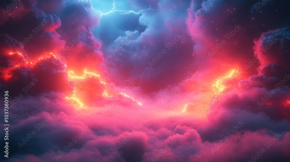 Fototapeta premium Futuristic Neon Geometric Background Featuring Stormy Cloud Elements Perfect for Digital Artwork, Graphic Design, and Contemporary Themes