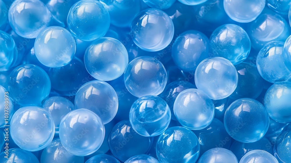 Vibrant Array of Shiny Blue Decorative Glass Spheres Vibrant Array of Shiny Blue Decorative Glass Spheres