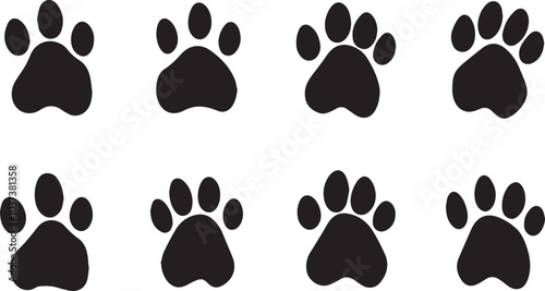 Foot Marks vector Illustrations, Set of  paw prints silhouettes illustration isolated on a white  background