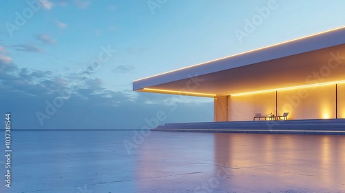 Modern Architectural Design with Tranquil Evening View