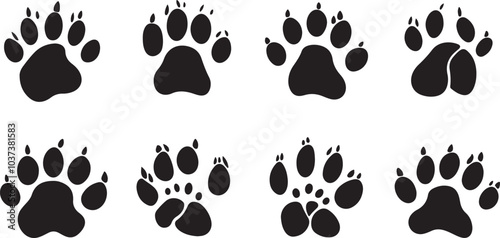 Paw Icon. Paws Icons. Dog, bear, and cat paw prints collection, vector Illustration.