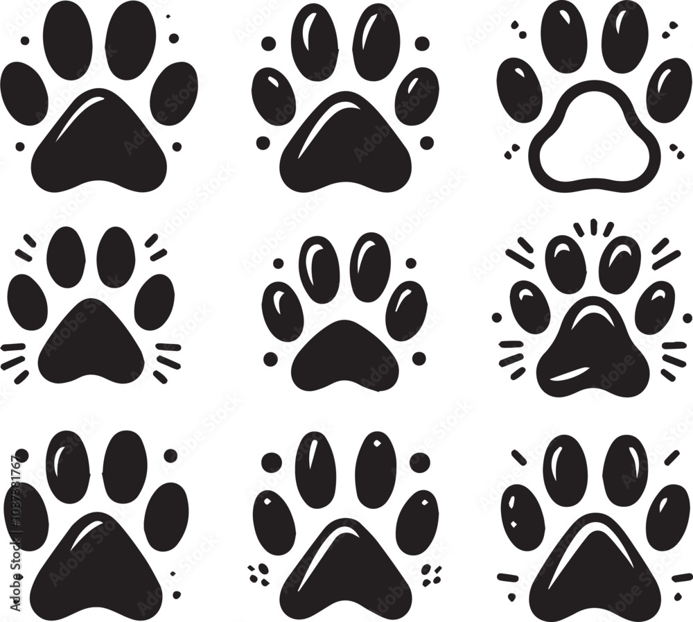 Fototapeta premium Paw Icon. Paws Icons. Dog, bear, and cat paw prints collection, vector Illustration.