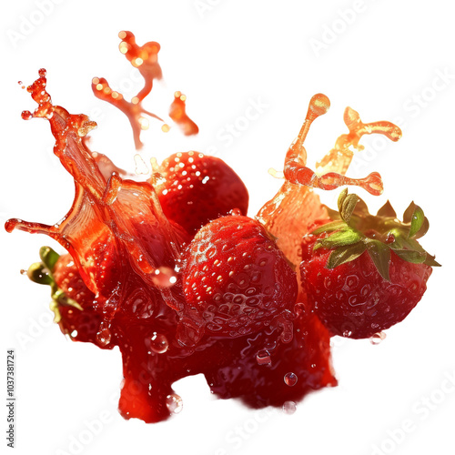 Strawberry berries with splashes of water on a transparent background png
