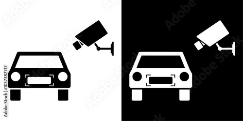 ofvs750 OutlineFilledVectorSign ofvs - license plate recognition vector icon . lpr camera . cctv . video surveillance . isolated transparent . outline and filled version . AI 10 / EPS / PNG . g12096