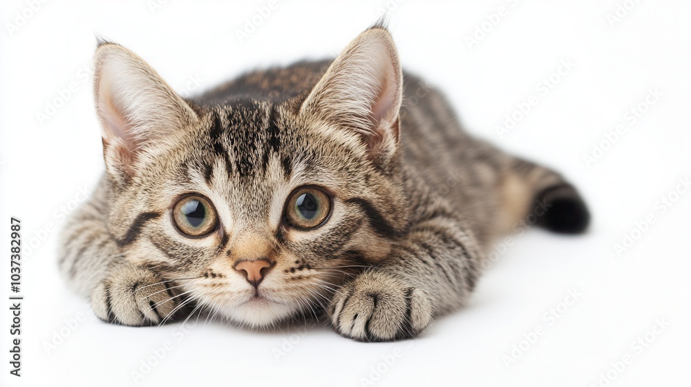 Portrait of young American shorthair cat standing on wooden table. Sharp focus on the face of this cat, background of goods for cats, veterinary services Portrait of young American shorthair cat standing on wooden table. Sharp focus on the face of this cat, background of goods for cats, veterinary services