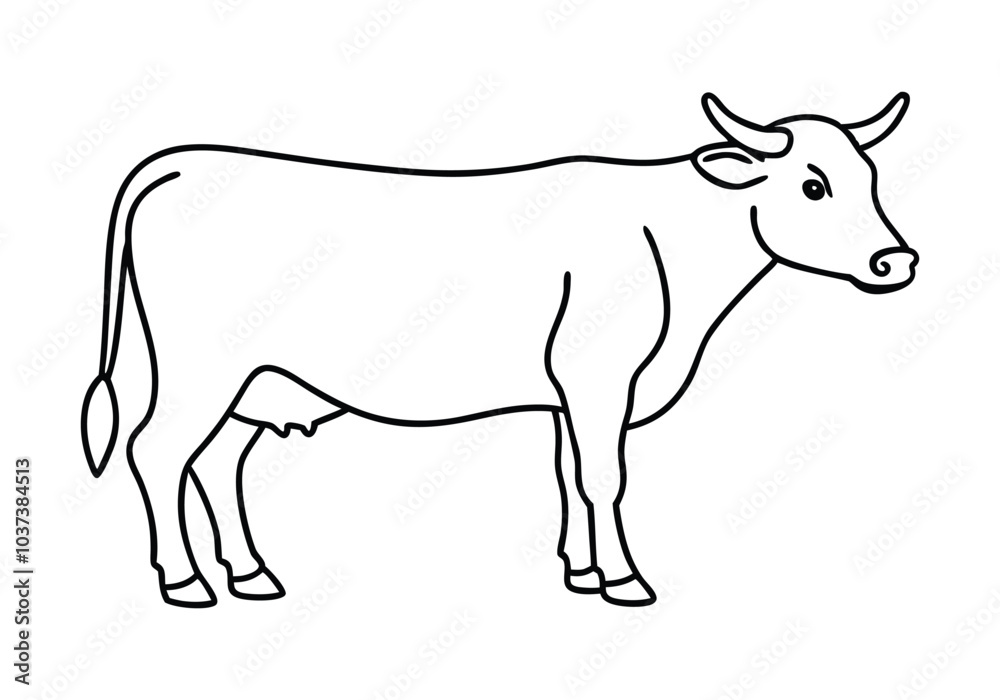 Fototapeta premium Continuous Line Drawing of a Standing Cow – Minimalist Animal Vector Art