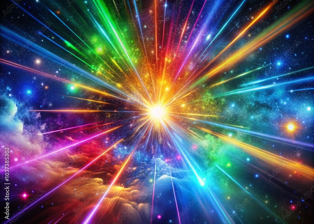 Star Burst Neon Lines in Space Abstraction - High Dynamic Range Rainbow Colors for Stunning Visuals Star Burst Neon Lines in Space Abstraction - High Dynamic Range Rainbow Colors for Stunning Visuals