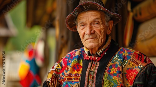 Portrait of an Elderly Man in Traditional Romanian Clothing