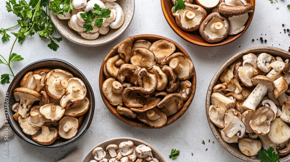 A variety of Pleurotus eryngii mushroom dishes on a table, including grilled, roasted, and sauted preparations, showcasing their culinary versatility --chaos A variety of Pleurotus eryngii mushroom dishes on a table, including grilled, roasted, and sauted preparations, showcasing their culinary versatility --chaos