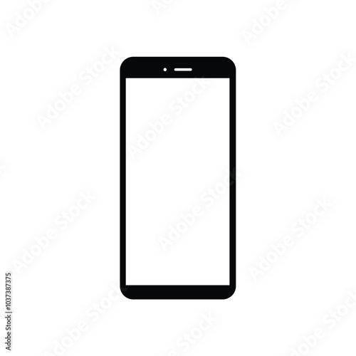 White blank screen display smartphone with front camera isolated on white background.