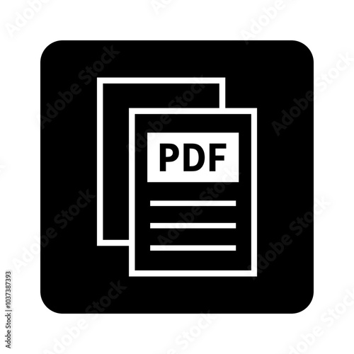 biała ikona pliku PDF na czarnym tle