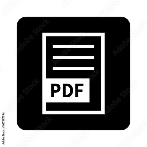 biała ikona pliku PDF na czarnym tle